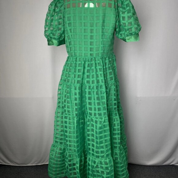 English Factory Women’s Gridded Organza Tiered Button-Up Maxi Dress Green Size M - Picture 8 of 11